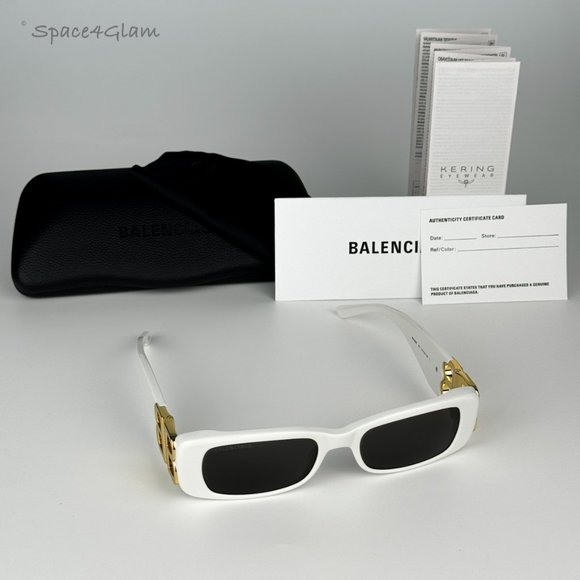 NEW Balenciaga BB0096S 011 White Gold Logo Grey Rectangle Unisex Sunglasses main image 2
